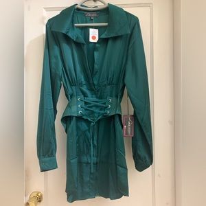 Rainbow NEW Green Satin dress with Belt, size XL